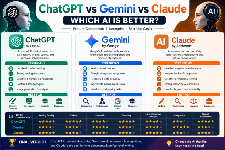 Read more about the article ChatGPT vs Gemini vs Claude: Which AI is Better in 2026?