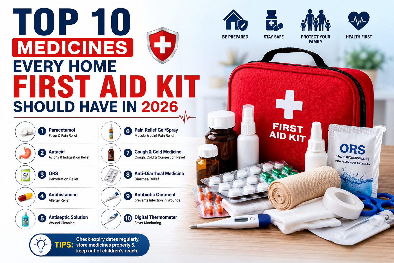 Read more about the article Top 10 Medicines Every Home First Aid Kit Should Have in 2026